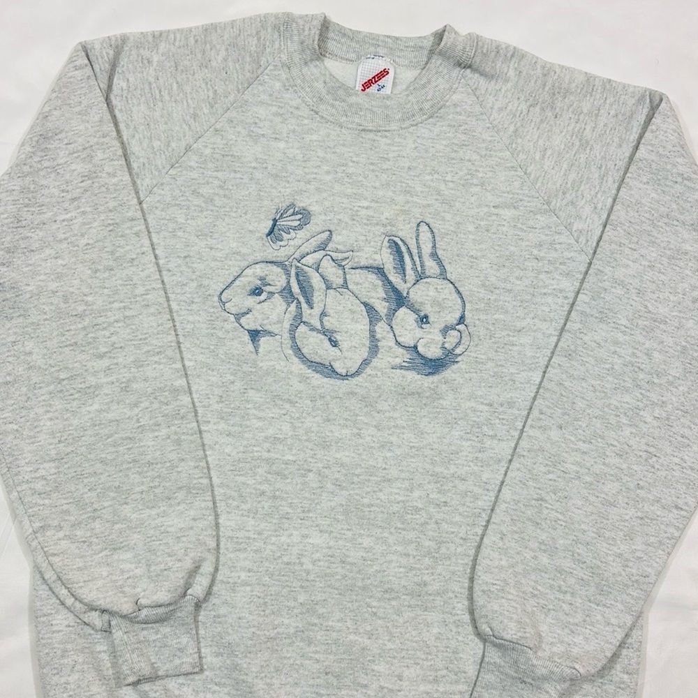 Vintage Embroidered Bunnies Crewneck Sweater